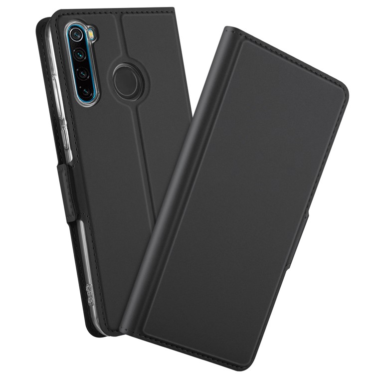 Magnetic Adsorption Stand Leather Phone Dual Card Slots Case for Xiaomi Redmi Note 8 - Black-1