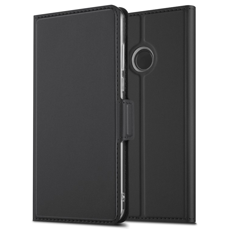 Magnetic Adsorption Stand Leather Phone Dual Card Slots Case for Xiaomi Redmi Note 8 - Black-9