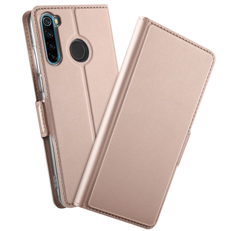 Magnetic Adsorption Stand Leather Phone Dual Card Slots Case for Xiaomi Redmi Note 8 - Rose Gold-1