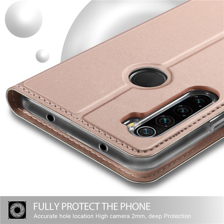 Magnetic Adsorption Stand Leather Phone Dual Card Slots Case for Xiaomi Redmi Note 8 - Rose Gold-4