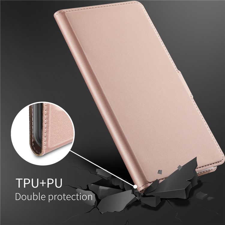 Magnetic Adsorption Stand Leather Phone Dual Card Slots Case for Xiaomi Redmi Note 8 - Rose Gold-5