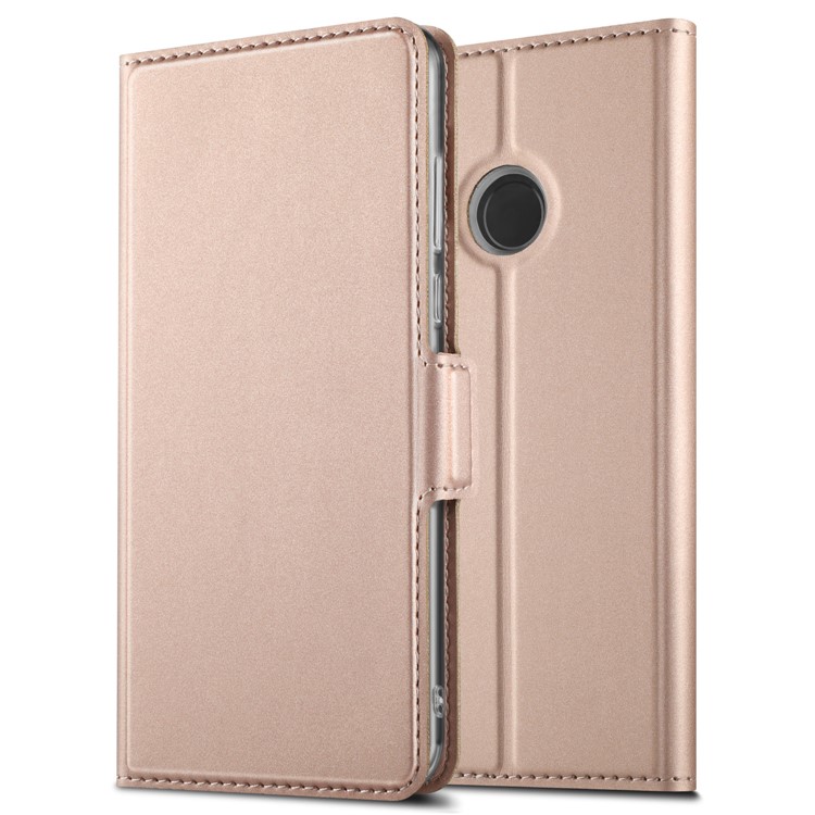 Magnetic Adsorption Stand Leather Phone Dual Card Slots Case for Xiaomi Redmi Note 8 - Rose Gold-9