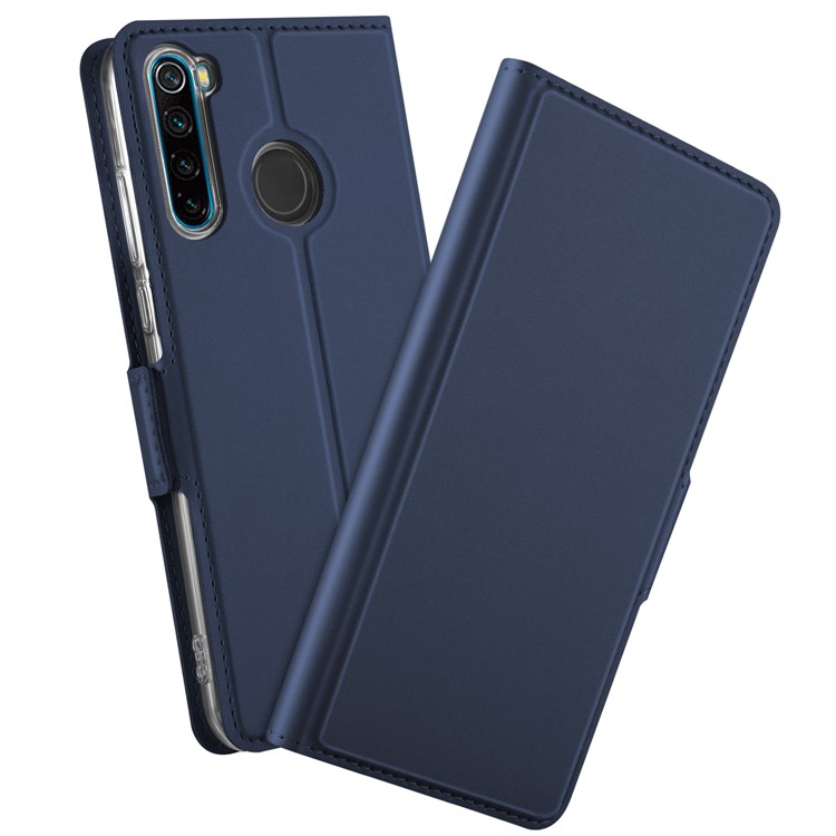 Magnetic Adsorption Stand Leather Phone Dual Card Slots Case for Xiaomi Redmi Note 8 - Blue-1