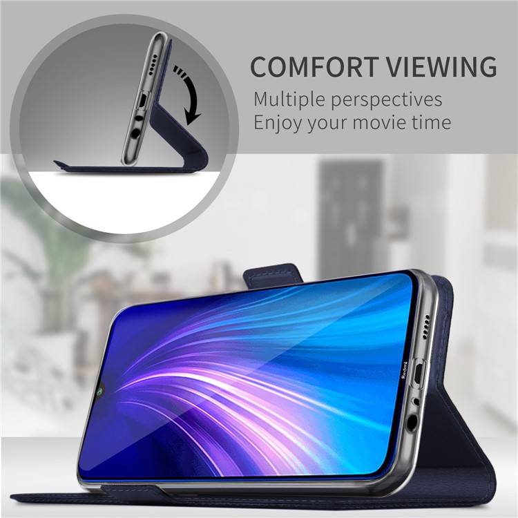 Magnetic Adsorption Stand Leather Phone Dual Card Slots Case for Xiaomi Redmi Note 8 - Blue-3