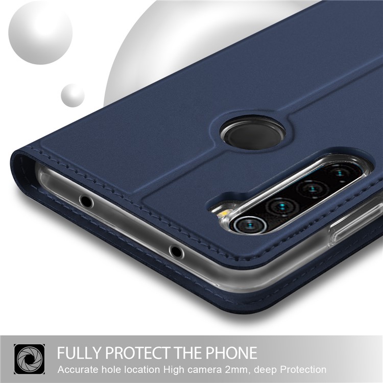 Magnetic Adsorption Stand Leather Phone Dual Card Slots Case for Xiaomi Redmi Note 8 - Blue-4