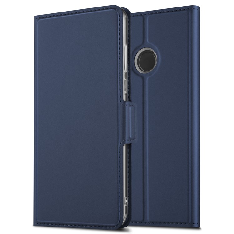 Magnetic Adsorption Stand Leather Phone Dual Card Slots Case for Xiaomi Redmi Note 8 - Blue-9