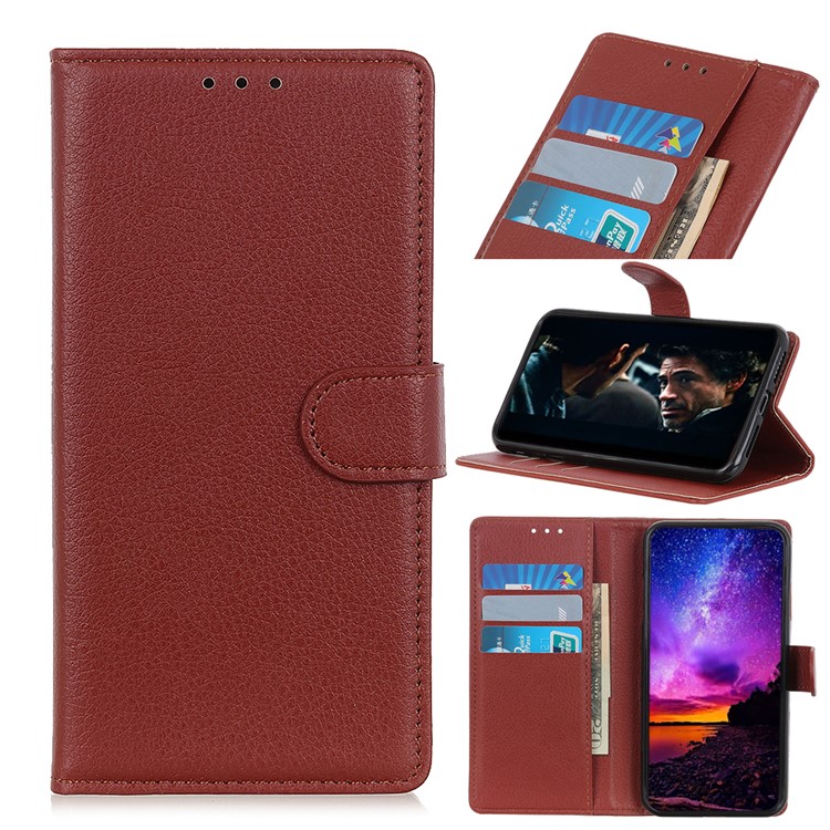 Litchi Skin Willet Stand Funcion de Cuero Para Xiaomi Redmi Note 8 - Marrón