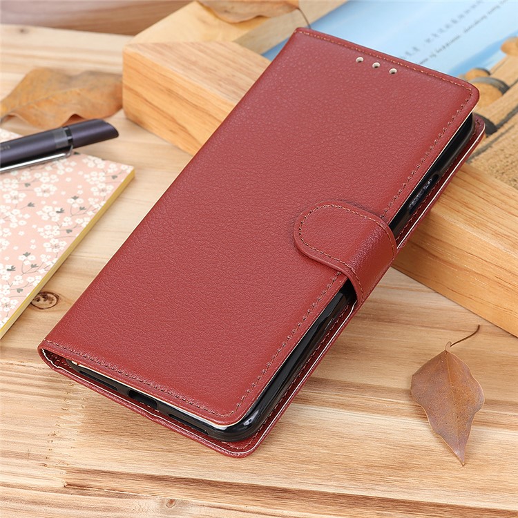 Litchi Skin Wallet Stand Cover Cover Couverture Pour Xiaomi Redmi Note 8 - Brun