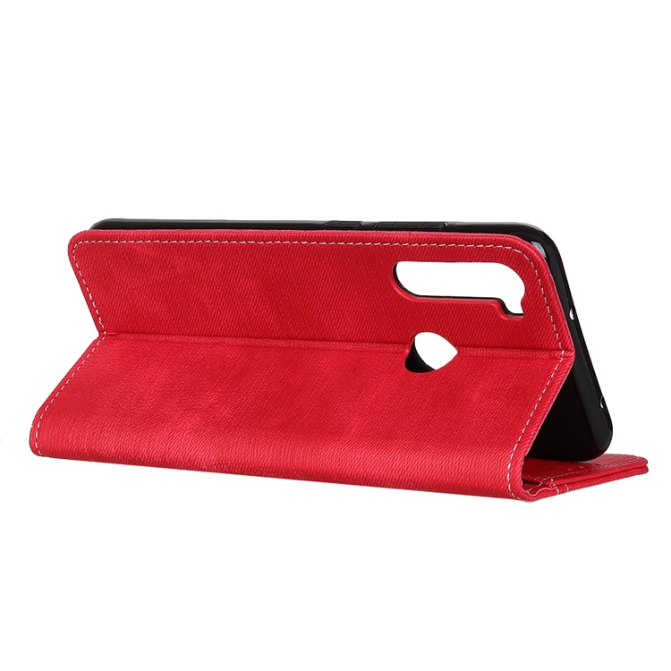 Jeans Cloth Wallet Stand Leather Phone Cover Shell for Xiaomi Redmi Note 8 - Red-11