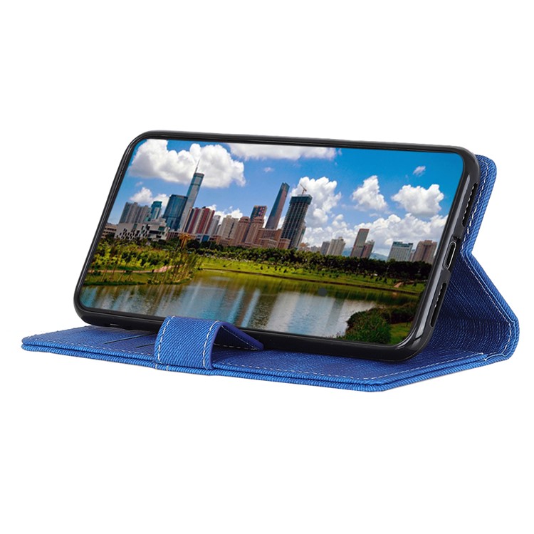 Jeans Cloth Wallet Stand Leather Phone Cover Shell for Xiaomi Redmi Note 8 - Blue-7
