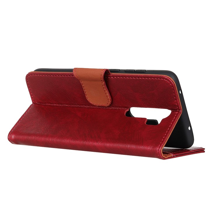 Split Leather Wallet Stand Covering Case Shell for Xiaomi Redmi Note 8 Pro - Red-11