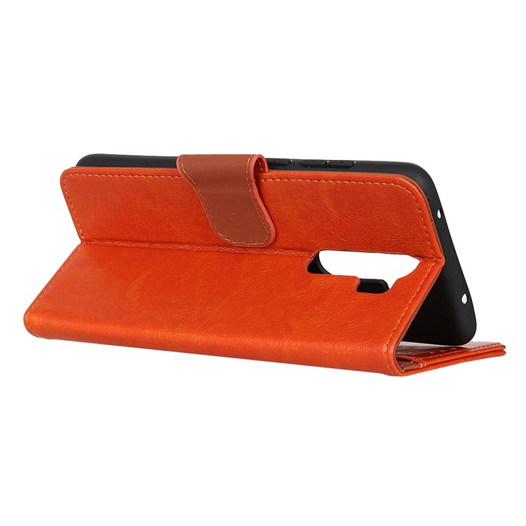 Split Leather Wallet Stand Covering Case Shell for Xiaomi Redmi Note 8 Pro - Orange-11