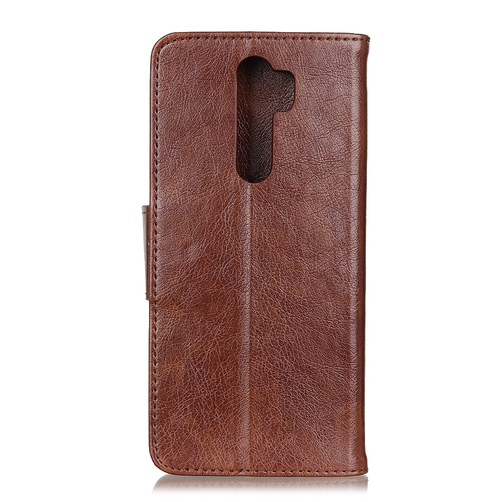 Split Leather Wallet Stand Covering Case Shell for Xiaomi Redmi Note 8 Pro - Coffee-10