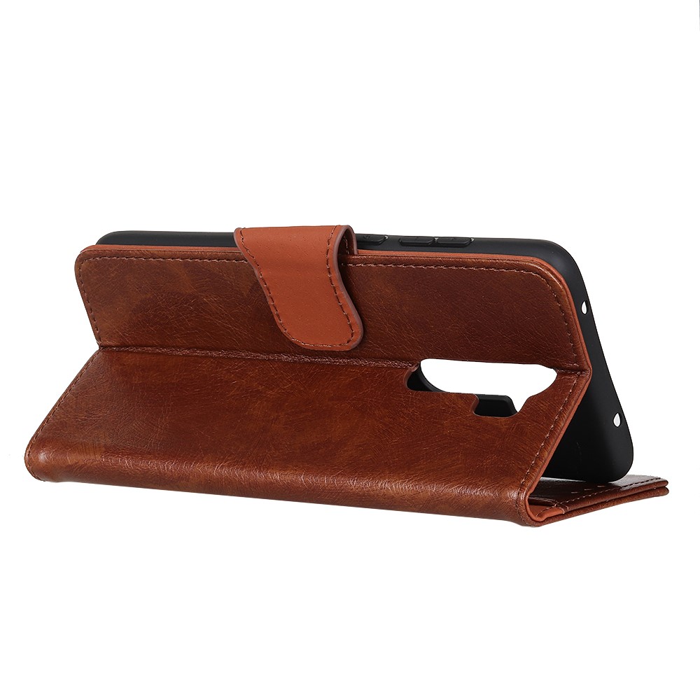 Split Leather Wallet Stand Covering Case Shell for Xiaomi Redmi Note 8 Pro - Coffee-11