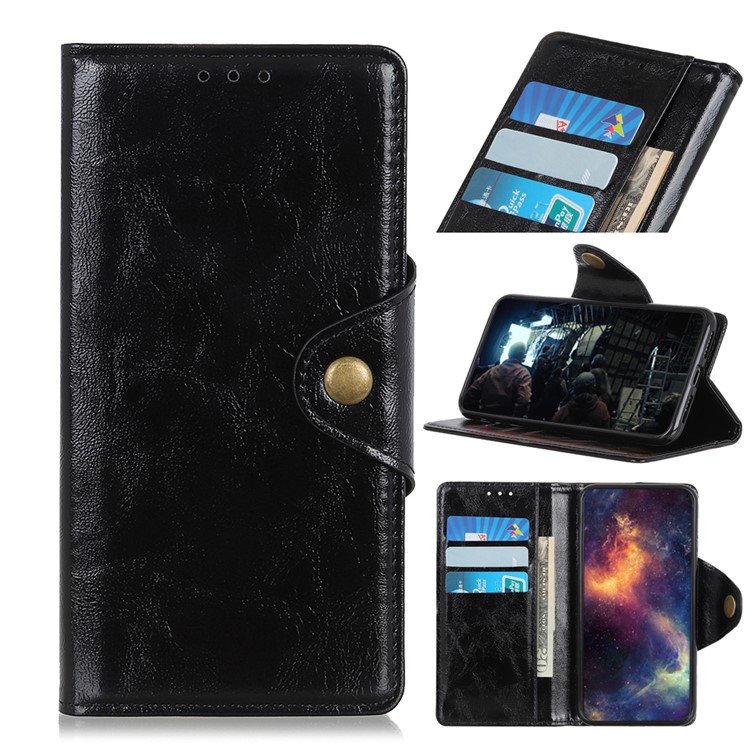 Magnetic Brass Clasp Wallet Stand Leather Shell Case for Xiaomi Redmi Note 8 Pro - Black-1