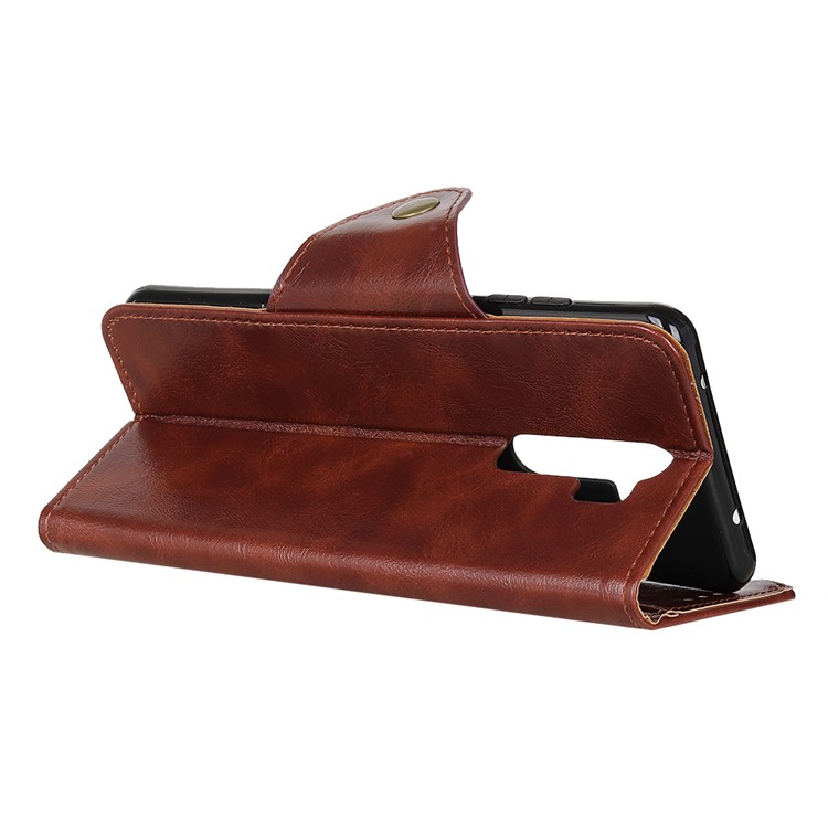Magnetic Brass Clasp Wallet Stand Leather Shell Case for Xiaomi Redmi Note 8 Pro - Coffee-9