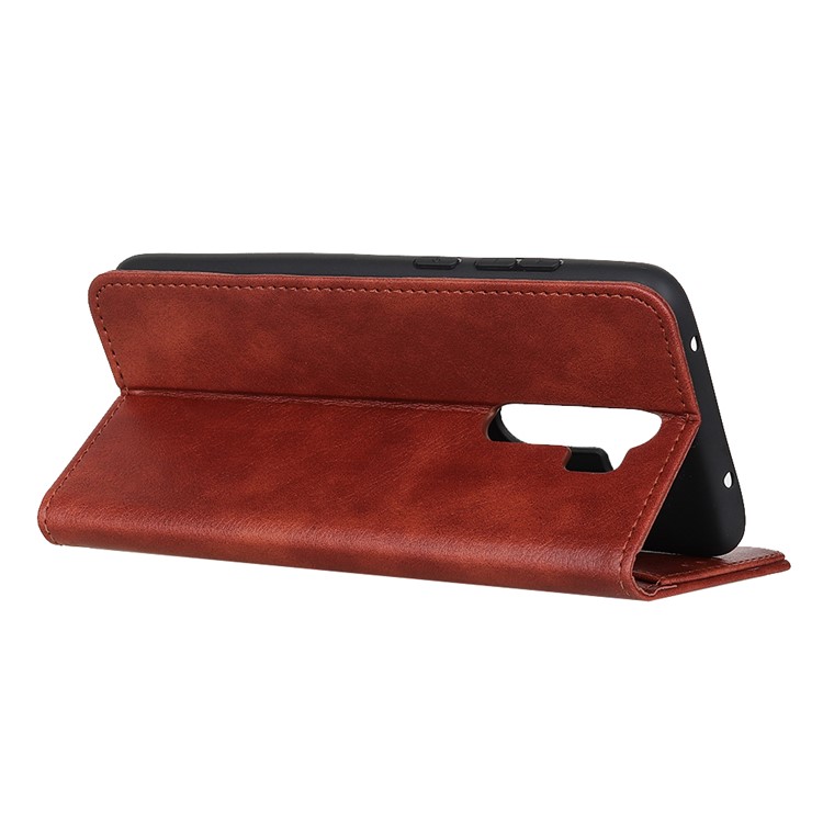 Auto-absorbed Litchi Split Leather Wallet Case Shell for Xiaomi Redmi Note 8 Pro - Brown-8