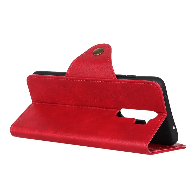 For Xiaomi Redmi Note 8 Pro Brass Magnetic Clasp Wallet Stand Leather Case Shell - Red-11