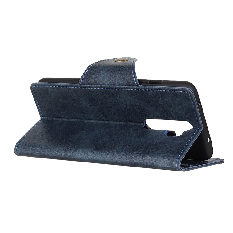 For Xiaomi Redmi Note 8 Pro Brass Magnetic Clasp Wallet Stand Leather Case Shell - Blue-11