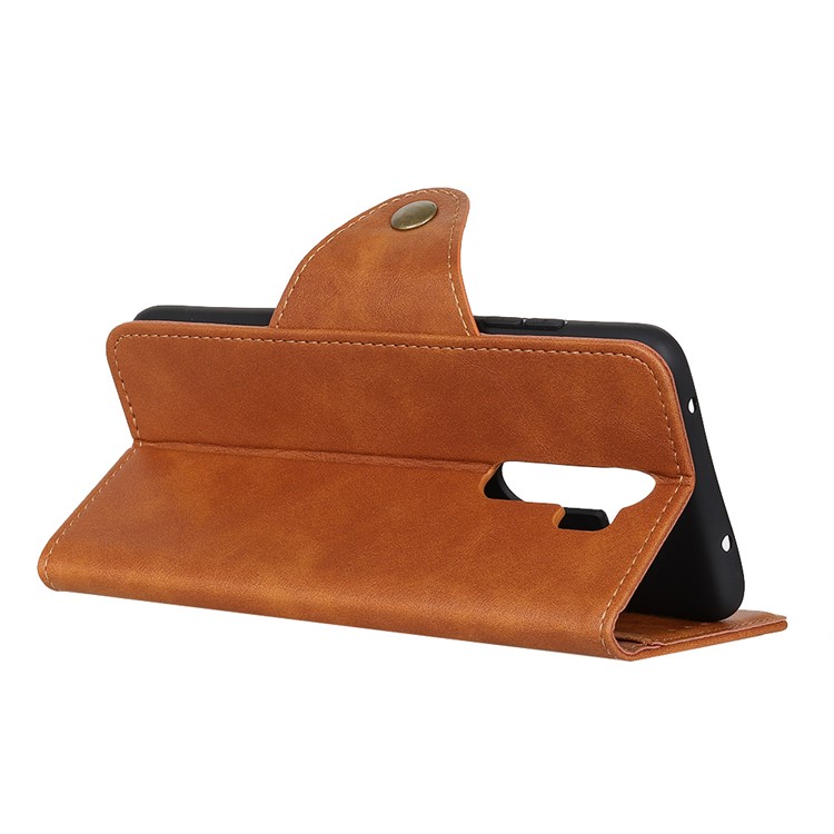 For Xiaomi Redmi Note 8 Pro Brass Magnetic Clasp Wallet Stand Leather Case Shell - Brown-11