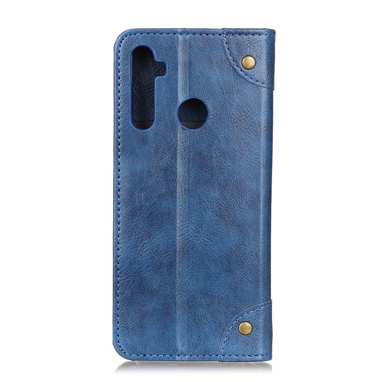 Crazy Horse Skin Auto-absorbed Split Leather Wallet Case for Xiaomi Redmi Note 8 - Blue-4