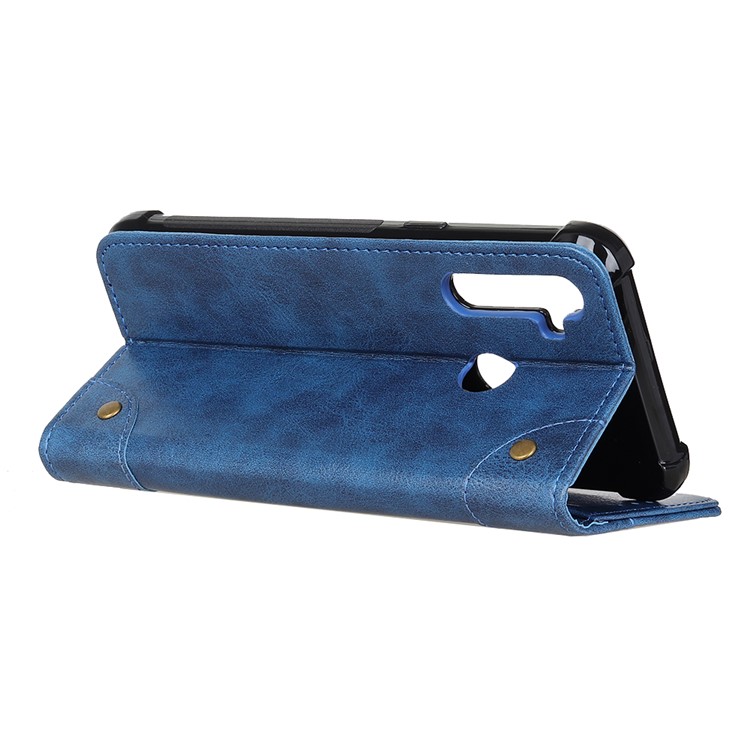 Crazy Horse Skin Auto-absorbed Split Leather Wallet Case for Xiaomi Redmi Note 8 - Blue-5