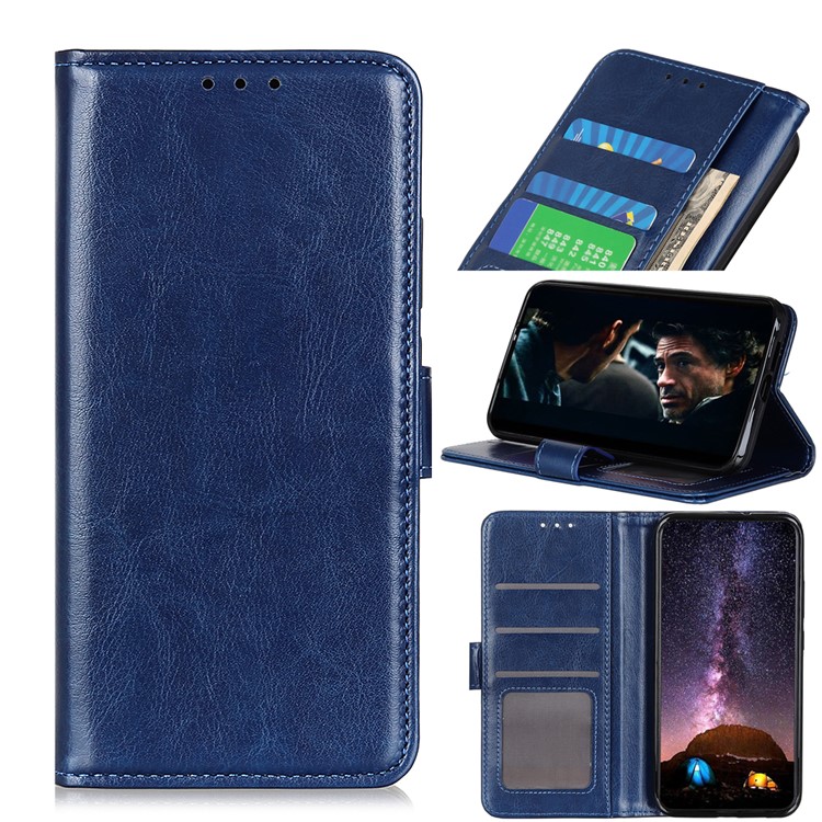 Crazy Horse Leather Wallet Case Cover for Xiaomi Redmi Note 8 - Blue-1