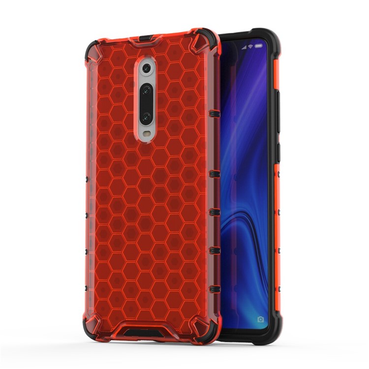 Honeycomb Pattern TPU + PC Hybrid Shock-proof Phone Casing for Xiaomi Redmi K20/Redmi K20 Pro/Mi 9T/Mi 9T Pro - Red-1