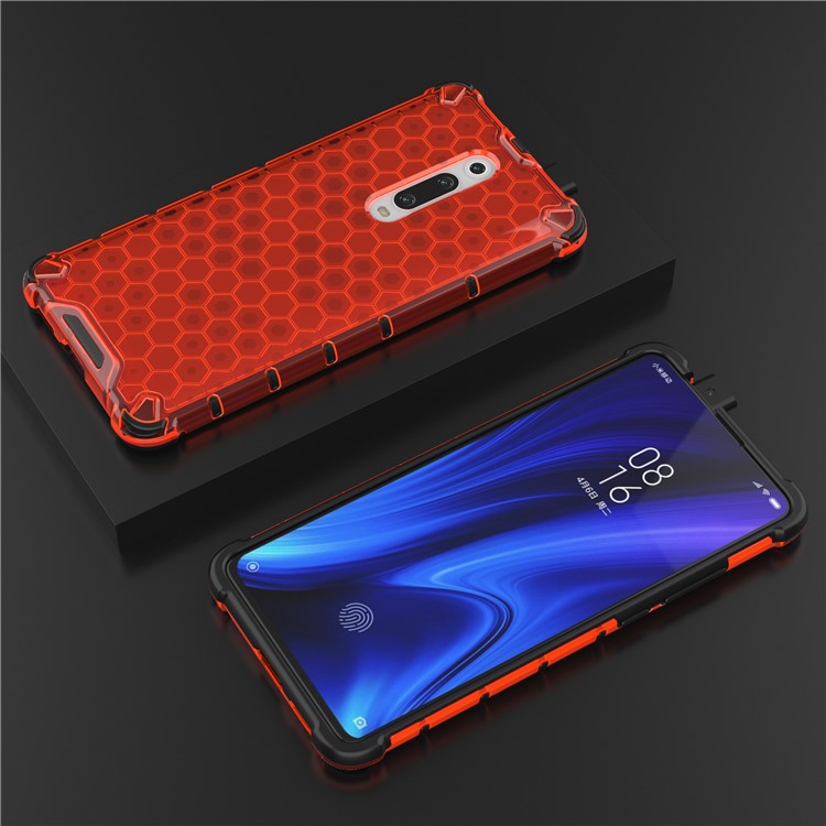 Honeycomb Pattern TPU + PC Hybrid Shock-proof Phone Casing for Xiaomi Redmi K20/Redmi K20 Pro/Mi 9T/Mi 9T Pro - Red-3