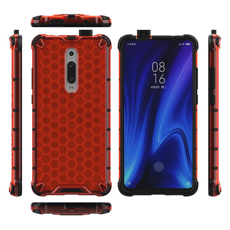 Honeycomb Pattern TPU + PC Hybrid Shock-proof Phone Casing for Xiaomi Redmi K20/Redmi K20 Pro/Mi 9T/Mi 9T Pro - Red-4