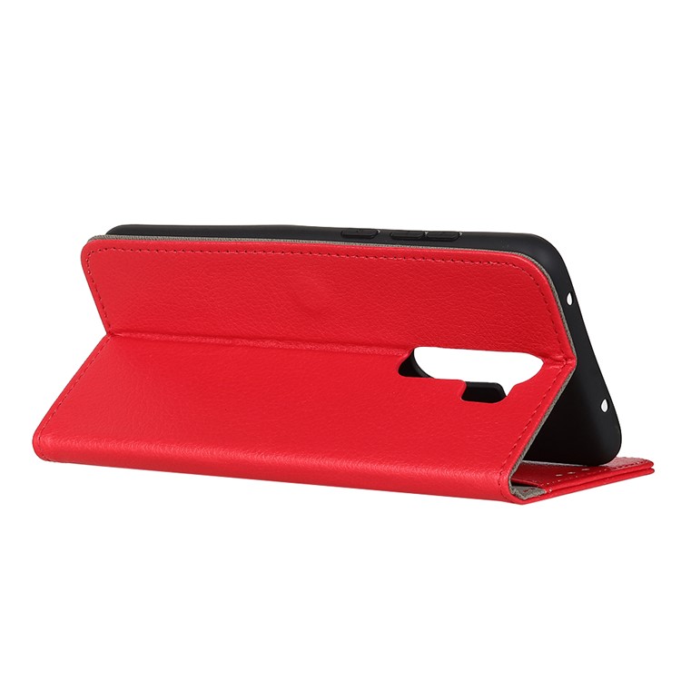 Litchi Skin Style Leather Wallet Stand Case for Xiaomi Redmi Note 8 Pro - Red-5