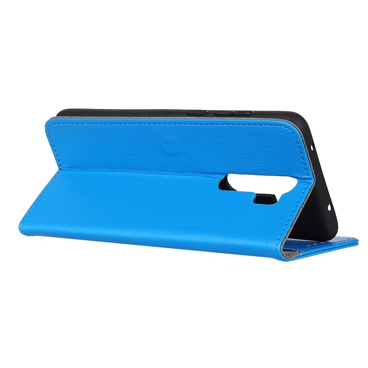 Litchi Skin Style Leather Wallet Stand Case for Xiaomi Redmi Note 8 Pro - Blue-4