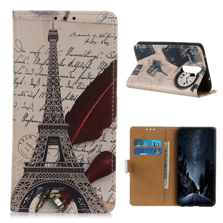 Printing PU Leather Phone Casing for Xiaomi Redmi Note 8 Pro - Eiffel Tower and Letters-1