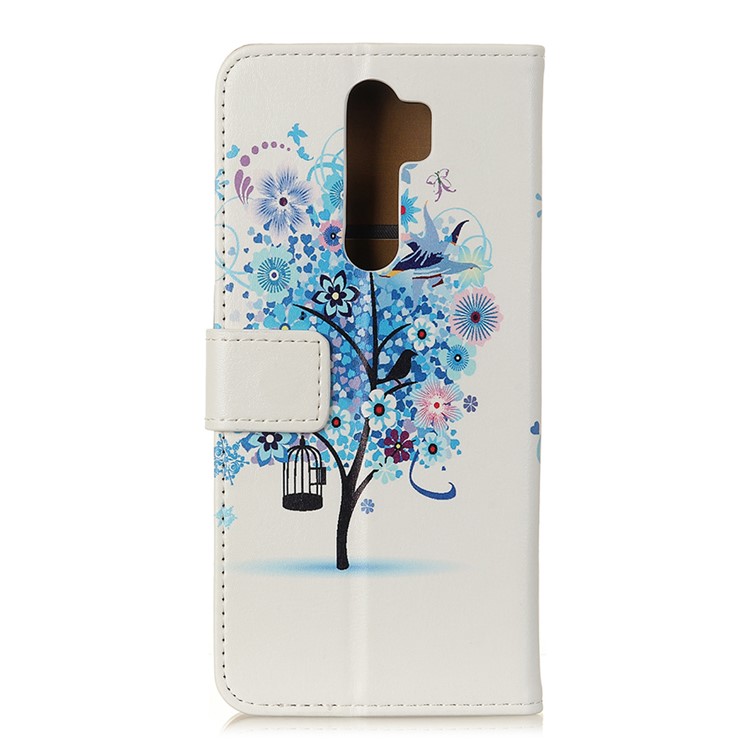 Printing PU Leather Phone Casing for Xiaomi Redmi Note 8 Pro - Blue Tree with Bird Cage-2