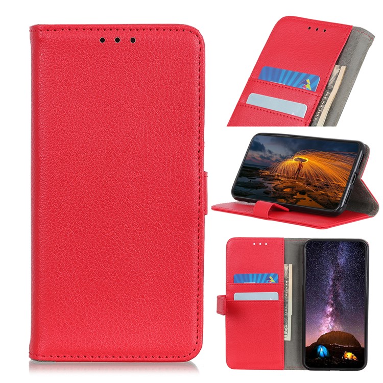 Litchi Texture Flip Leather Wallet Phone Case for Xiaomi Redmi Note 8 - Red-1