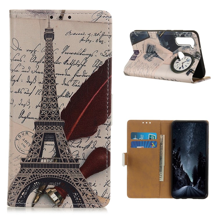 Stylish Pattern Printing PU Leather Wallet Stand Phone Shell for Xiaomi Redmi Note 8 - Eiffel Tower and Letters-1