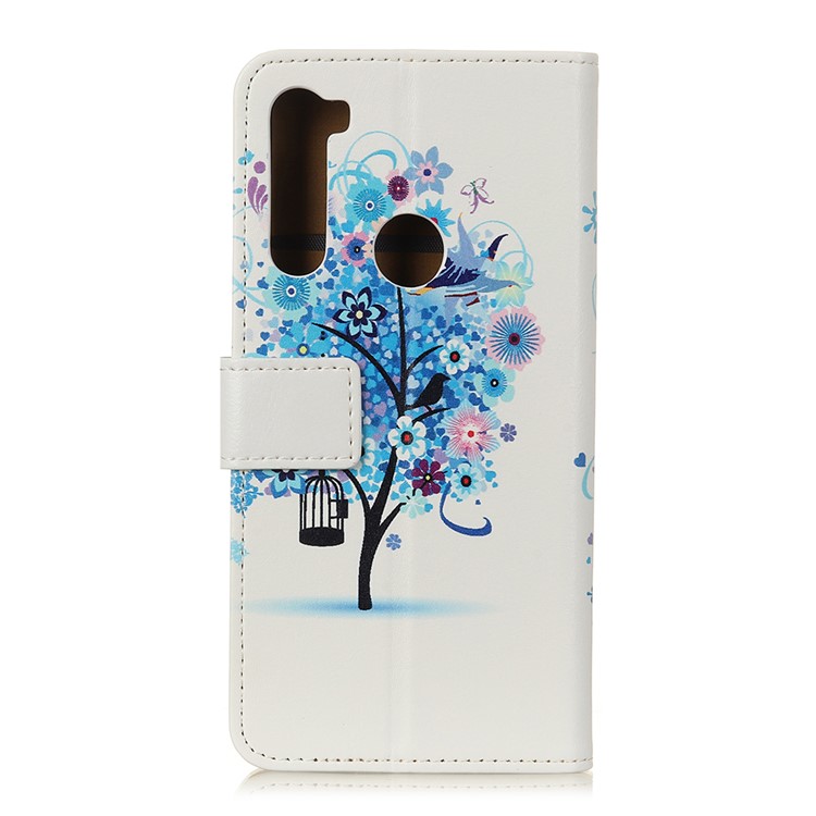 Stylish Pattern Printing PU Leather Wallet Stand Phone Shell for Xiaomi Redmi Note 8 - Blue Tree with Bird Cage-2