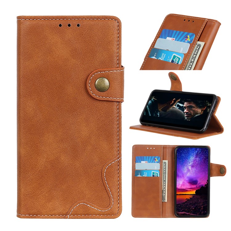 For Xiaomi Redmi Note 8 Phone Case S Shape Wallet Leather Protection Cover - Brown-1