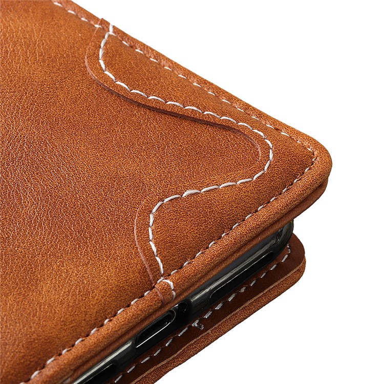 For Xiaomi Redmi Note 8 Phone Case S Shape Wallet Leather Protection Cover - Brown-6