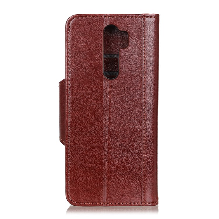 Glossy PU Leather Wallet Stand Case for Xiaomi Redmi Note 8 Pro - Brown-3