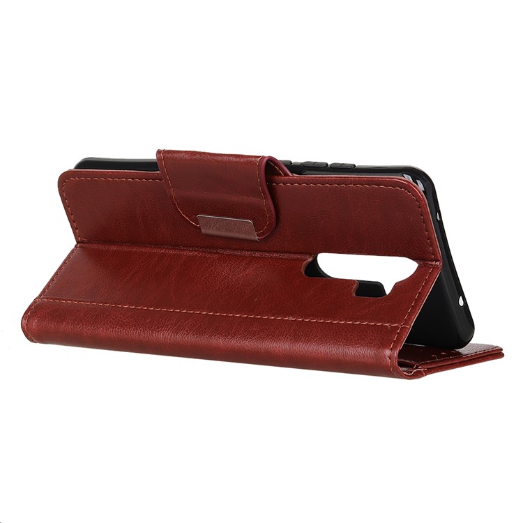 Glossy PU Leather Wallet Stand Case for Xiaomi Redmi Note 8 Pro - Brown-4