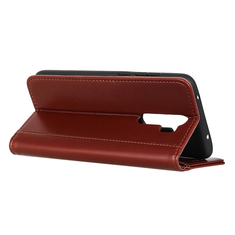 Auto-absorbed Split Leather Wallet Stand Case for Xiaomi Redmi Note 8 Pro - Brown-4