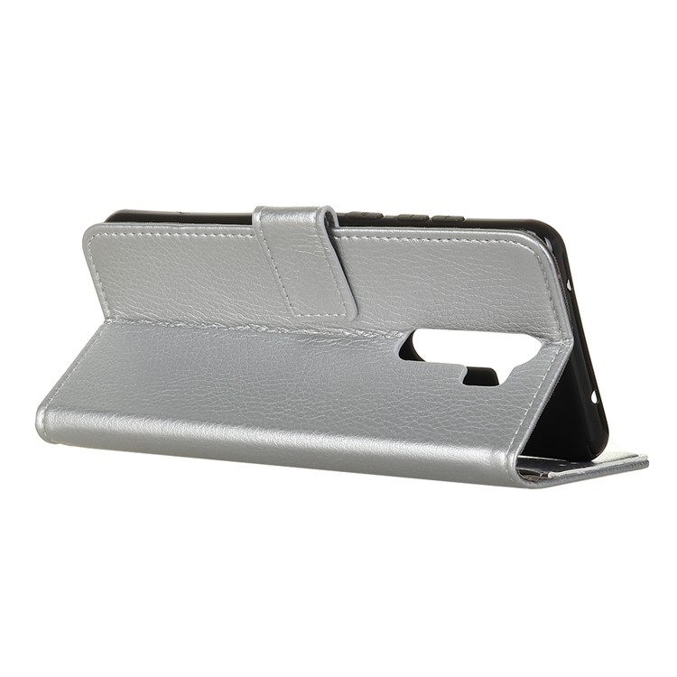 Litchi Skin Leather Wallet Case for Xiaomi Redmi Note 8 Pro - Silver-11