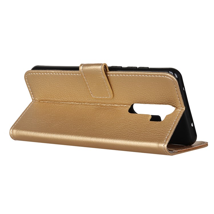 Litchi Skin Leather Wallet Case for Xiaomi Redmi Note 8 Pro - Gold-11