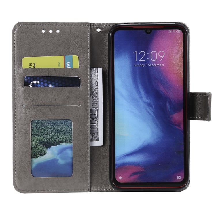 Imprint Sakura Cat Leather Wallet Case for Xiaomi Redmi Note 7 / Note 7 Pro / Note 7S - Grey-3