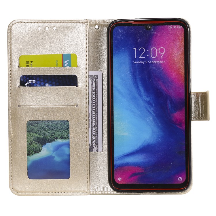 Imprint Sakura Cat Leather Wallet Case for Xiaomi Redmi Note 7 / Note 7 Pro / Note 7S - Gold-3