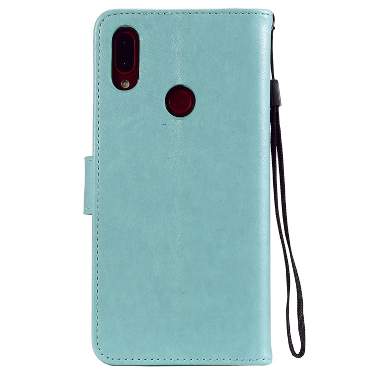 Imprint Sakura Cat Leather Wallet Case for Xiaomi Redmi Note 7 / Note 7 Pro / Note 7S - Cyan-2