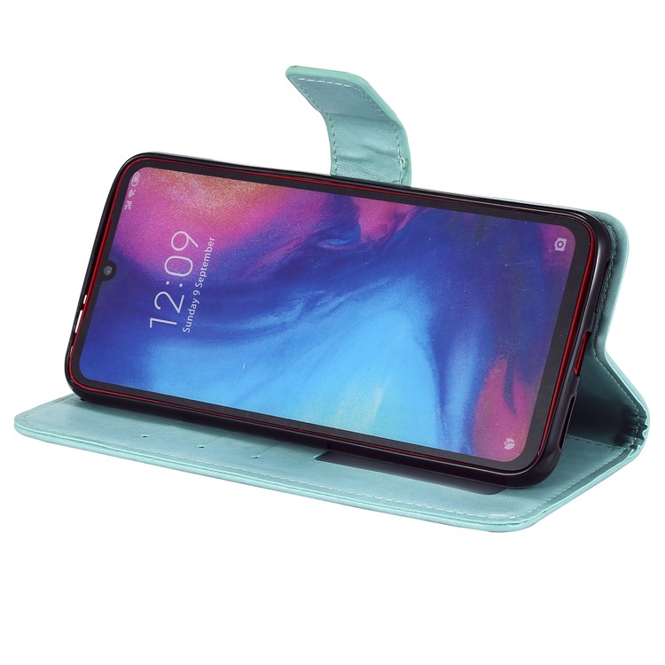 Imprint Sakura Cat Leather Wallet Case for Xiaomi Redmi Note 7 / Note 7 Pro / Note 7S - Cyan-4