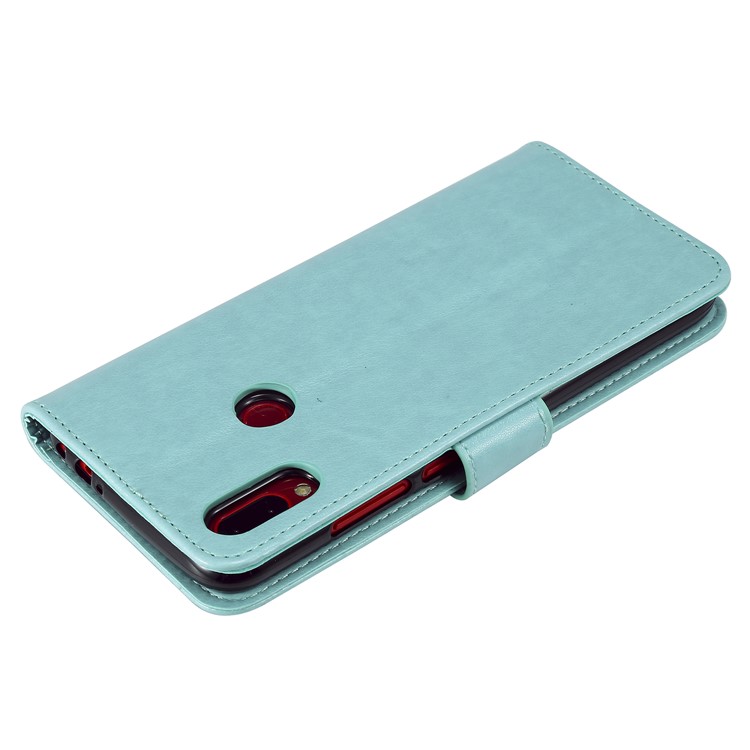 Imprint Sakura Cat Leather Wallet Case for Xiaomi Redmi Note 7 / Note 7 Pro / Note 7S - Cyan-5