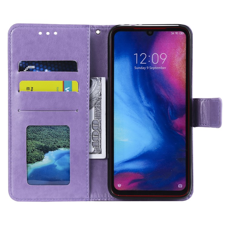 Imprint Sakura Cat Leather Wallet Case for Xiaomi Redmi Note 7 / Note 7 Pro / Note 7S - Purple-3